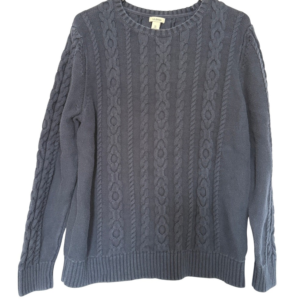 L.L. Bean Women's XL Navy Blue Cable Knit 100% Cotton Crewneck Sweater
